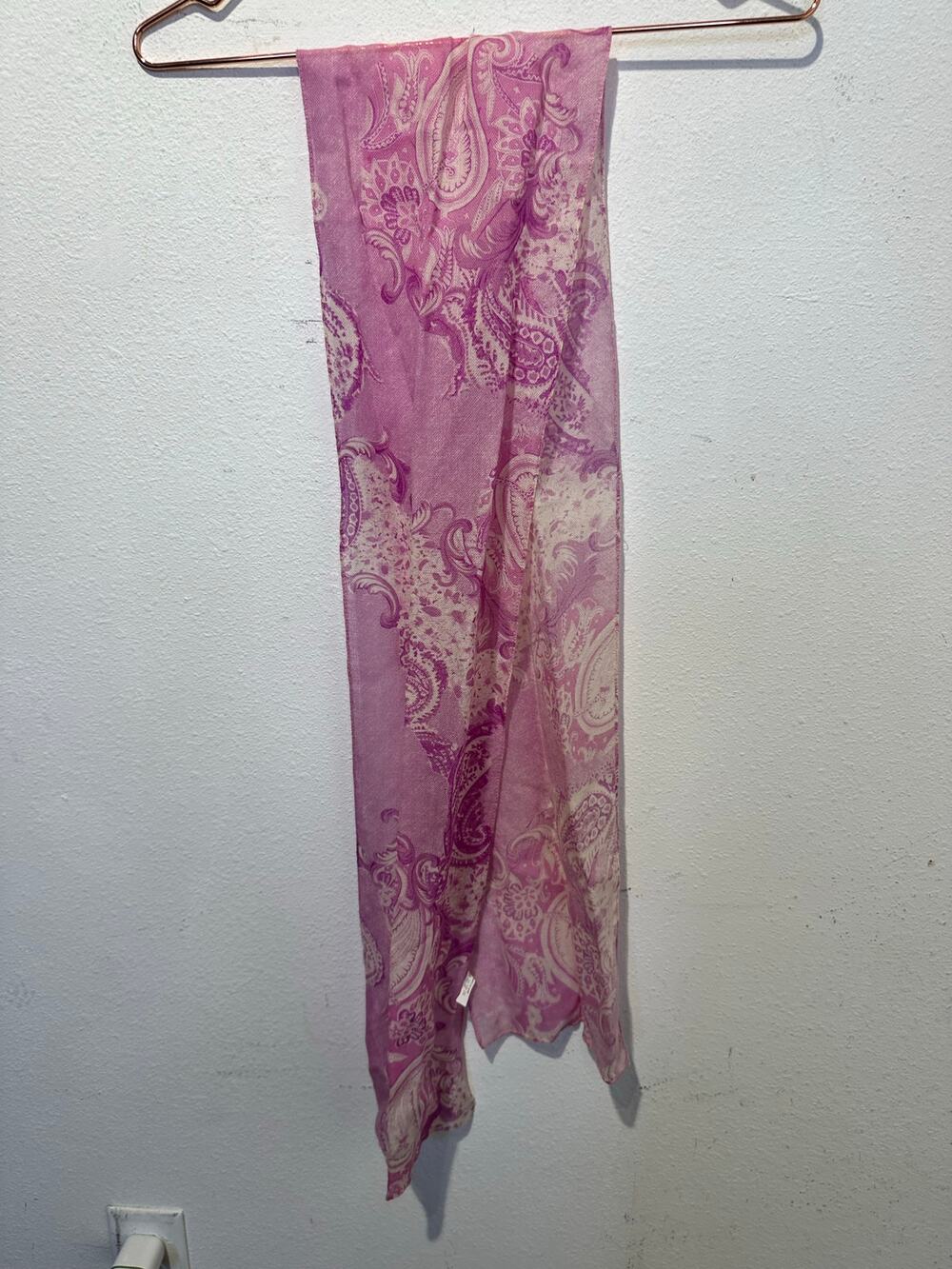 Unbranded Vintage Pink Paisley 100% Wool Sheer Western Scarf Wrap